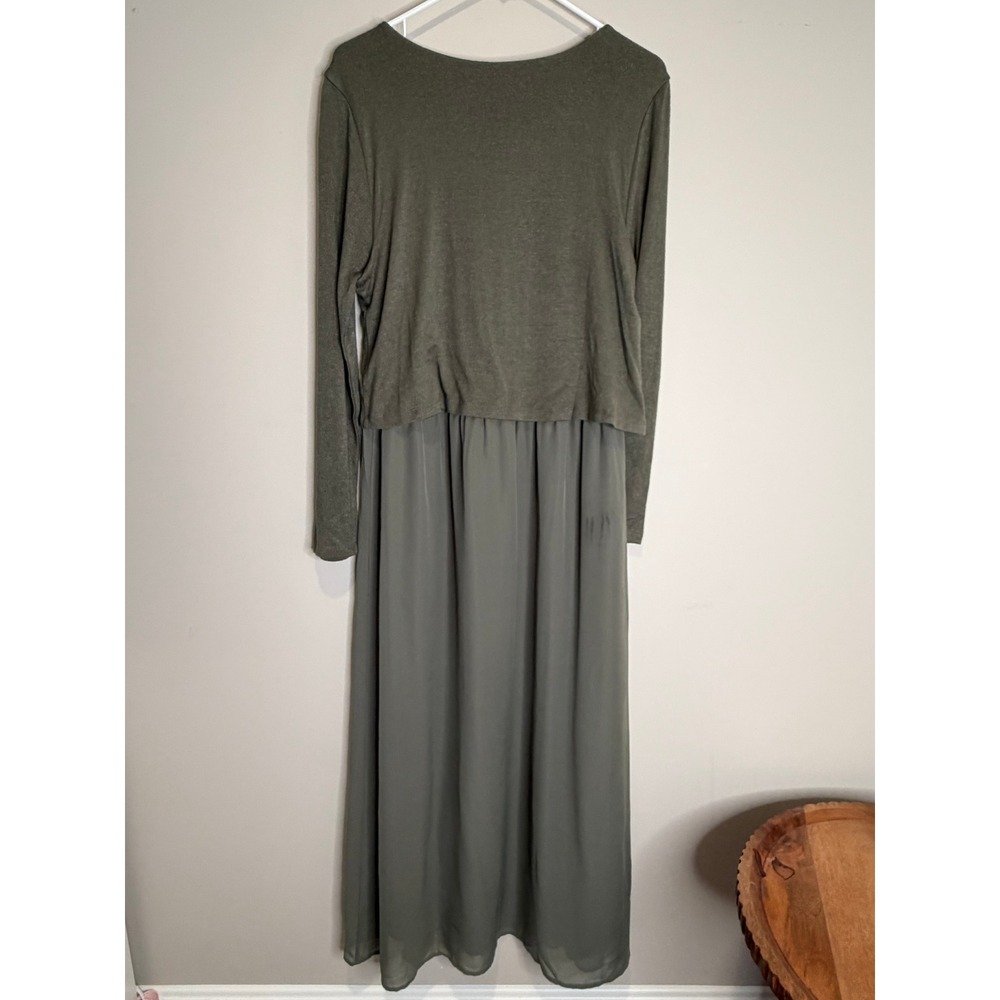 Soft Surroundings Olive Green Layered Maxi Dress Medium Boho Long Sleeve Stretch - Picture 8 of 8